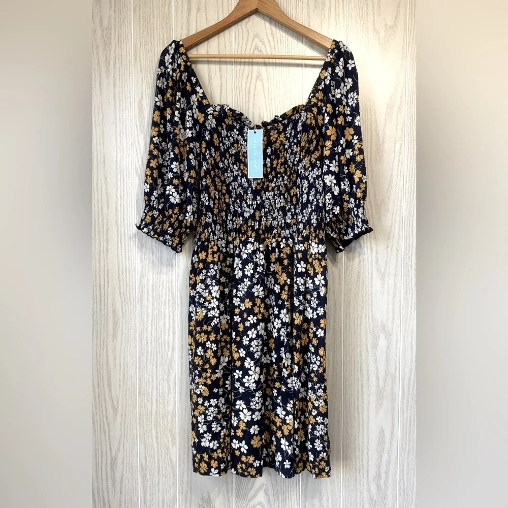 Draper James Jo Dee Dress In Fall Field Flowers NASSAU NAVY MULTI Size XL NWT - Picture 1 of 3
